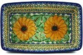 Polish Pottery Rectangular Baker 8-inch August Sunflowers UNIKAT N3