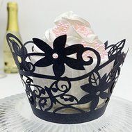 CozyT 50 PACK Flowers Cupcake Wrappers Artistic Bake Cake Paper Cups Vine Lace Laser Cut Liner Baking Cup Muffin... N4