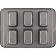 Solid Carbon Steel 6-Cup Mini Loaf Pan, Nonstick, Rectangle Shape, Gray