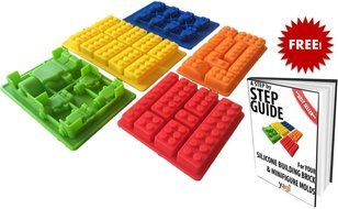 5 Lego Candy Molds / Ice Cube Silicone Trays + Bonus Recipe Guide eBook For Chocolate, Gummies &amp; More