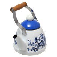 JustNile Country-Style Decorative Enameled iron Tea Kettle with Vintage Wooden Handle - 1.2 Quarts, Navy Blue... N5