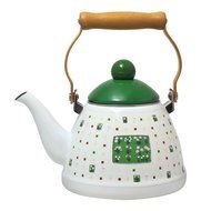 JustNile Country-Style Decorative Enameled iron Tea Kettle with Vintage Wooden Handle - 1.2 Quarts, Navy Blue... N6