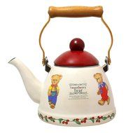 JustNile Country-Style Decorative Enameled iron Tea Kettle with Vintage Wooden Handle - 1.2 Quarts, Navy Blue... N7