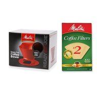 Melitta Pour Over Coffee Cone Brewer &amp; #2 Filter Natural Brown Combo Set, Black N2