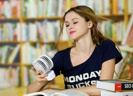 Bluestar Couples Mini Fan Dual Head Portable USB Rechargeable Personal Fan Quiet Operation Desktop Fan with LED... N6