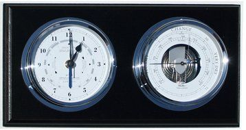 Fischer Instruments 1486GU-06 Marine Barometer with Quartz Clock, Black Mahogany and Chrome