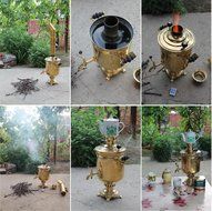 Wood and Coal Samovar. Russian National Traditions. Best Tea Kettle Pot. (5 Liter, Popular) N10