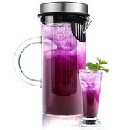 Bl&uuml;mwares Glass Pitcher with Infusion Core &amp; Airtight Stainless Steel Lid | Holds 1 Liter