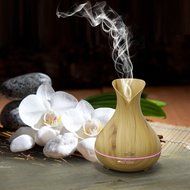 TOMSHINE 400ml Cool Mist Air Humidifier Ultrasonic Aroma Essential Oil Diffuser Wood-Grain 7 Color Changing Light... N5