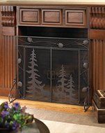 Fireplace Screens Bronze Rustic Spark Guard Flat w/ Doors Decorative Single Panel Mesh Iron Antique Screen