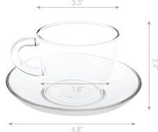 Teapot Set Glass Teapot Harmony with Infuser, 42oz/1242 Ml and Set of 2 Cups and Saucers, 5oz/150ml