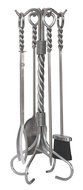 5 Pc Stainless Steel Fireplace Accessory Set with Twisted Detail