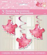 Cardboard Pink Clothesline Girl Baby Shower Cake Bunting Topper N6