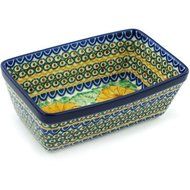 Polish Pottery Rectangular Baker 8-inch August Sunflowers UNIKAT N5