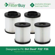 4 - Dirt Devil F-22 F-26 Washable HEPA Replacement Filters, Part # 1-LV1110-000. Designed by FilterBuy to fit...