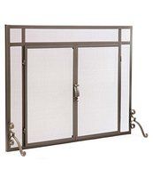 44"W x 33"H Solid Steel Flat Guard Fire Screen With Doors, in Black N2