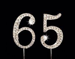 65th Birthday / Wedding Anniversary Number Cake Topper with Sparkling Rhinestone Crystals - 1.75