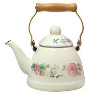 JustNile Country-Style Decorative Enameled iron Tea Kettle with Vintage Wooden Handle - 1.2 Quarts, Navy Blue... N8