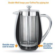 Double Wall Tea & Coffee Brewer | Stainless Steel Coffee Pot & Maker - French Press 1 Liter 34 Oz Coffee Pot with... N3