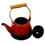 JustNile Country-Style Decorative Enameled iron Tea Kettle with Vintage Wooden Handle - 1.2 Quarts, Navy Blue... N11