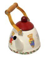 JustNile Country-Style Decorative Enameled iron Tea Kettle with Vintage Wooden Handle - 1.2 Quarts, Navy Blue... N12
