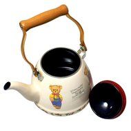 JustNile Country-Style Decorative Enameled iron Tea Kettle with Vintage Wooden Handle - 1.2 Quarts, Navy Blue... N13