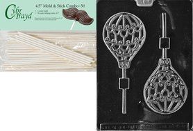 Cybrtrayd 45St50-K046 Hot Air Balloon Lolly Kids Chocolate Candy Mold with 50 Cybrtrayd 4.5-Inch Lollipop Sticks