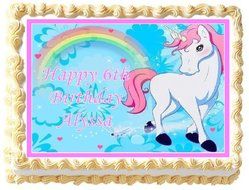 Enchanted Unicorn with Rainbow Edible Frosting Sheet Cake Topper - 1/4 Sheet