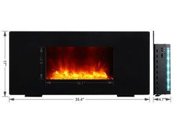 PuraFlame Galena Black 36 inch Remote Control Portable &amp; Wall-mounted Flat Panel Fireplace Heater, 13 Multi-color... N3