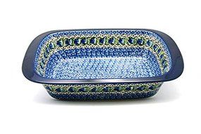 Polish Pottery Baker - Deep Dish with Grip Lip - Peacock Feather