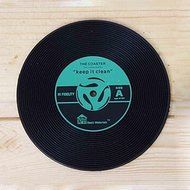 Retro CD designed non-slip silicone beverage coasters cup of coffee here
