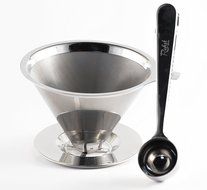 Rohst Reusable Pour Over Coffee Dripper - Paperless Stainless Steel Filter with Scoop and Bag Clamp Combo N2