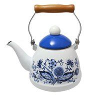 JustNile Country-Style Decorative Enameled iron Tea Kettle with Vintage Wooden Handle - 1.2 Quarts, Navy Blue... N14