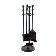 Set of 4 Black Wrought Iron Fireplace Tools with Base