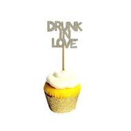 Aisila Pack of 10 Glitter Paper Drunk in Love Wedding Cupcake Toppers Golden N2