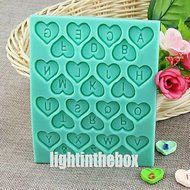 Sher 28 in 1 26 English Letter Valentine Heart Shape DIY Silicone Chocolate Pudding Sugar Cake Mold