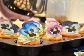 Edible Pansies - Pink, Purple, and Blue Set of 12 - Cake and Cupcake Toppers, Decoration
