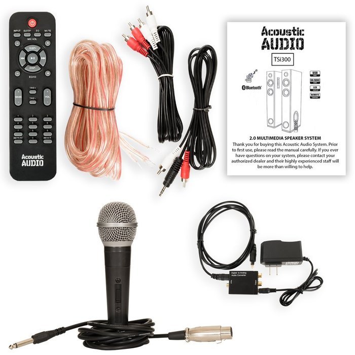 Acoustic Audio TSi300 Bluetooth Powered Floorstanding Tower Multimedia Speakers with Optical Input and Mic TSi300DM1
