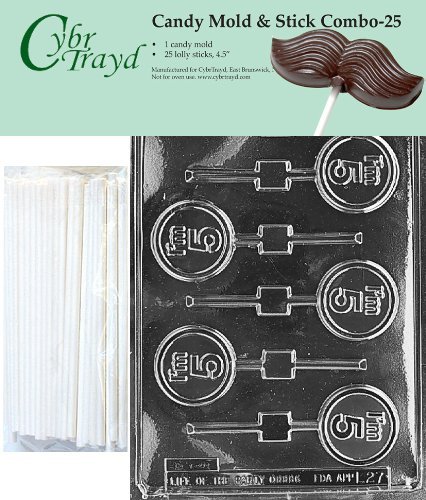 Cybrtrayd 45St25-L027 I'm 5 Lolly Chocolate Candy Mold with 25 Cybrtrayd 4.5" Lollipop Sticks