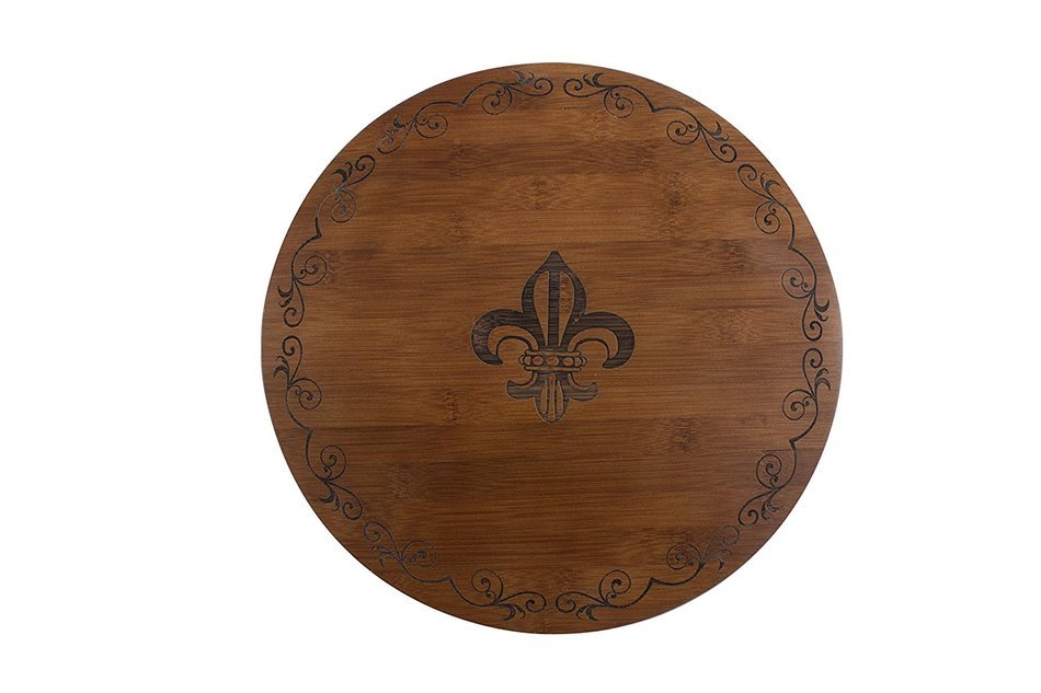 Thirstystone Bamboo Lazy Susan Cheese Board, Fleur De Lis, Brown