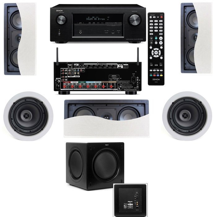 Klipsch R-2502-W II In-Wall Speaker (LCR) (5.1) Denon AVR-X2100W 7.2