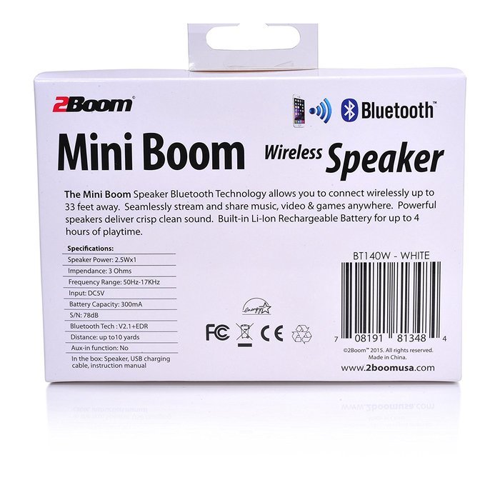 2BOOM Mini Boom Portable Mini Bluetooth iPod Wireless Speaker Pink N13