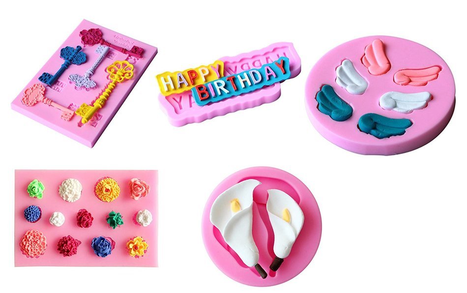 Fondant Sugar Craft Mold, KOOTIPS 5 Pcs Key Flower Happy Birthday Angel Wings many Kinds Different mold DIY Cake...