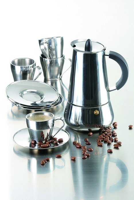 IMUSA B120-22069SET Stainless Steel Espresso Set with Stovetop Coffeemaker, Cups and Saucers, Silver, 9-Piece N2