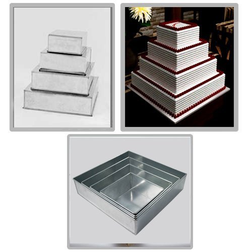 4 Tier Square Multilayer Wedding Birthday Anniversary Baking Cake Tins Cake Pans 6" 8" 10" 12" - EUROTINS N2
