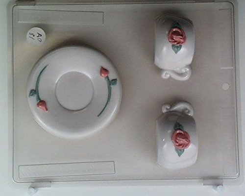 3-D Teacup & saucer decorated with rose design AO081 All Occasion Chocolate Candy Mold