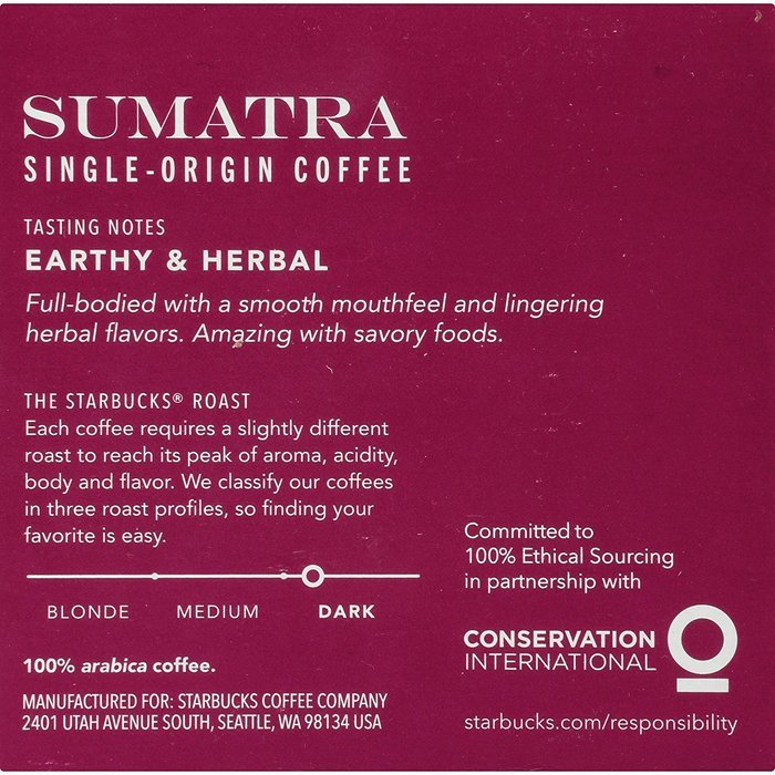 Starbucks Sumatra, K-Cup for Keurig Brewers, 60 Count N4