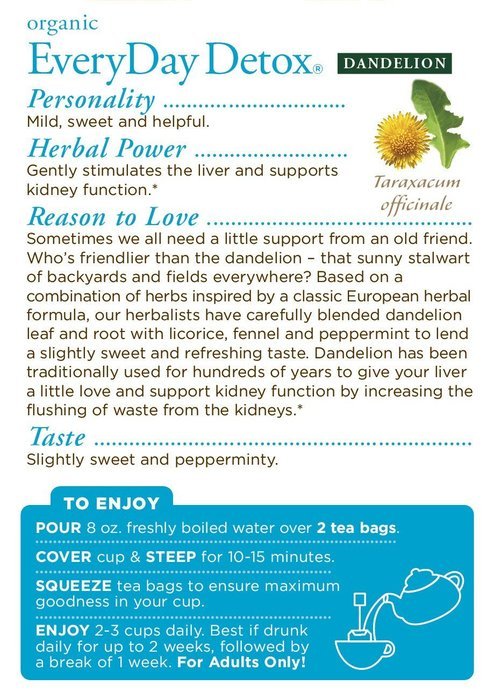 Traditional Medicinals Organic Everyday Detox Lemon Tea, 16 Tea Bags (Pack of 6) N6