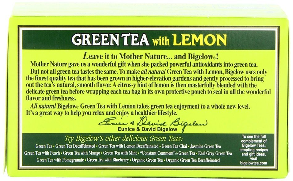 Bigelow Green Tea with Lemon, 20-Count Boxes (Pack of 6)