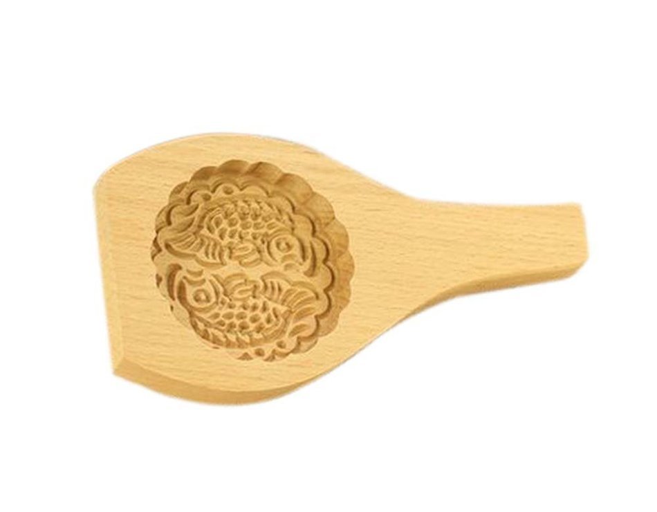 Creative Double Carp Pattern Wooden Pumpkin Pie/Moon Cake Baking Mold